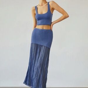 Commense Sea Breeze Blue Patchwork Maxi Skirt & top set